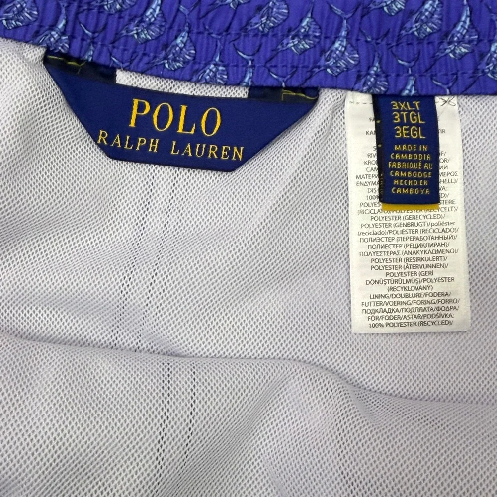 NEW Polo Ralph Lauren Swim Trunks Men 3XLT Blue Marlin Fish All Over Print $110‎